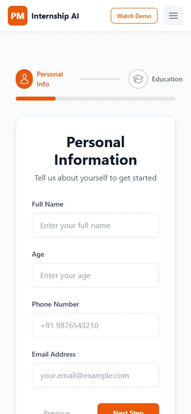 The original candidate profile form captured at a mobile viewport